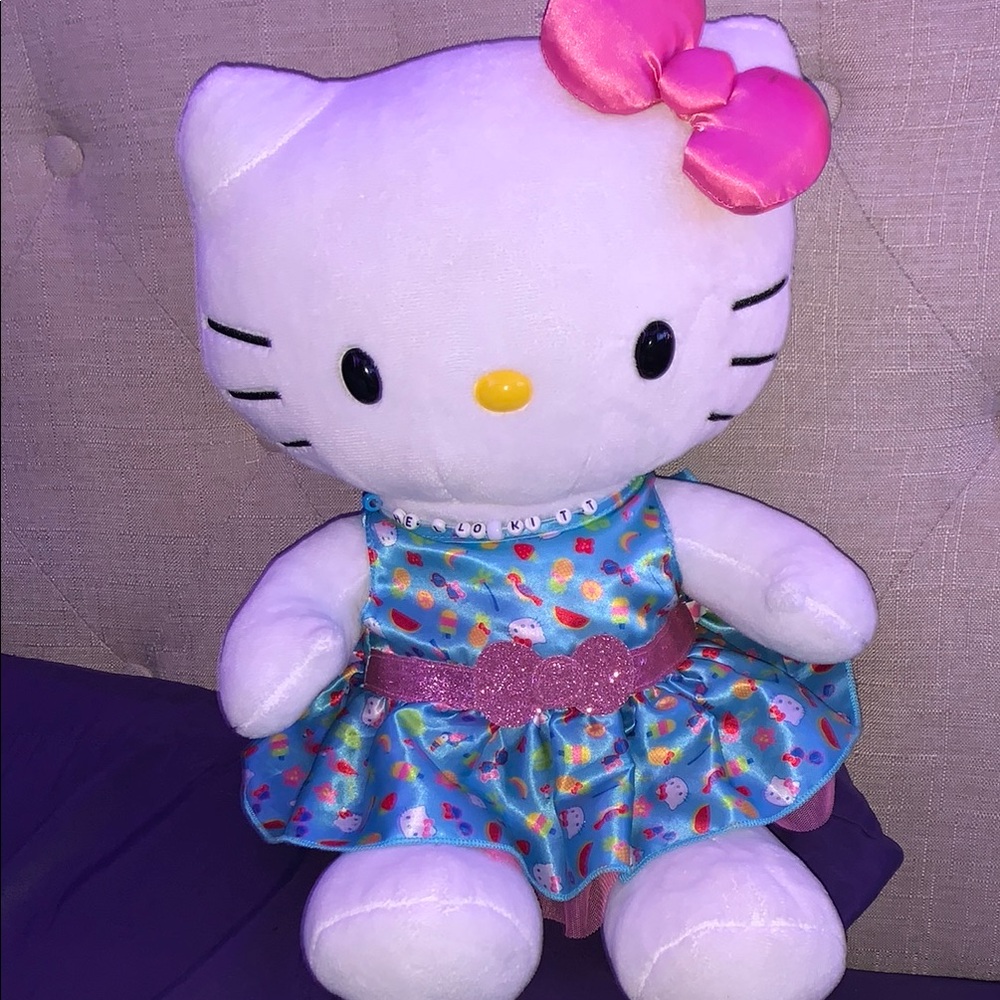 Hello Kitty Build-a-Bear Plush with Pink Bow and Blue Dress